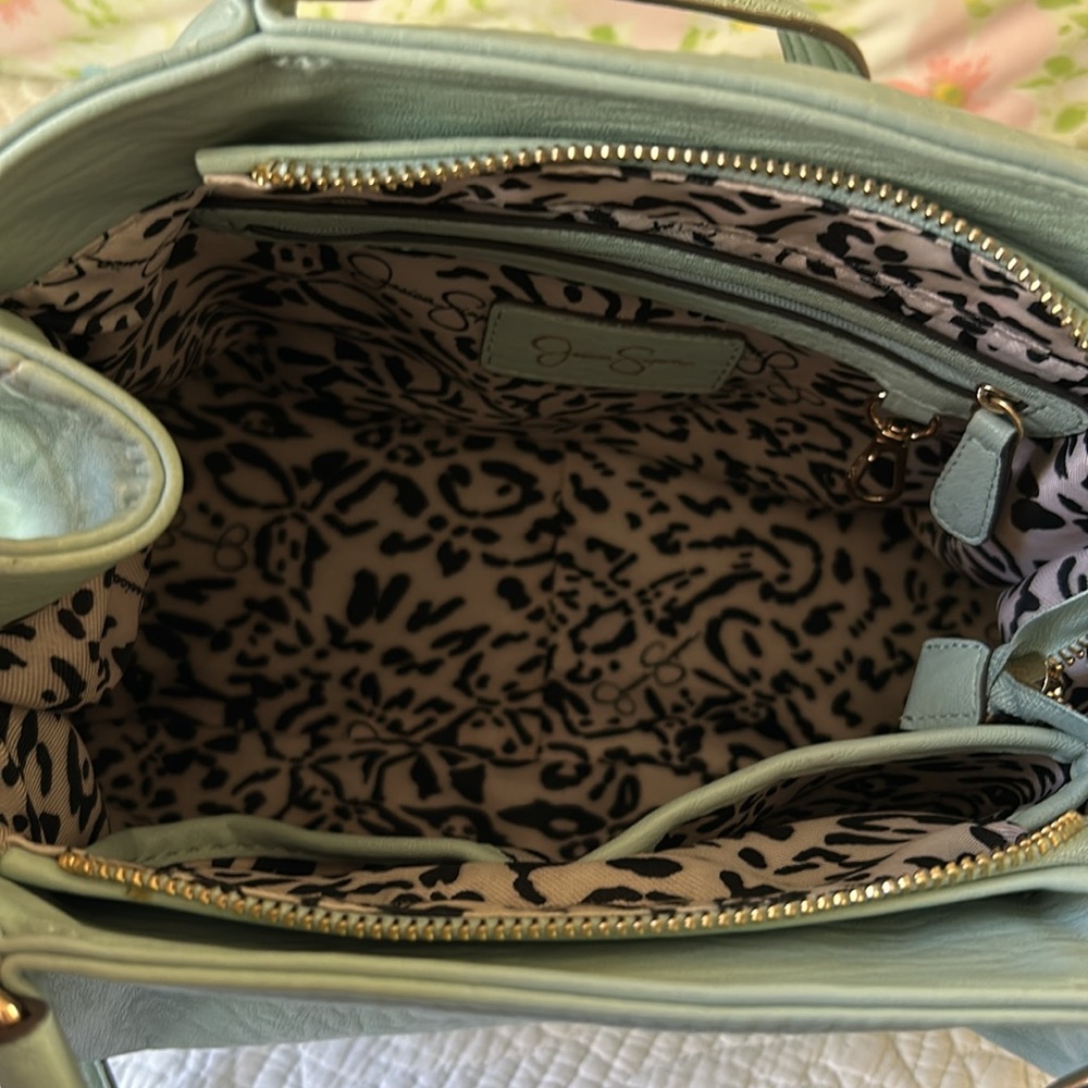 Jessica Simpson aqua teal double strap handbag with gold tone hardware. - Picture 8 of 14